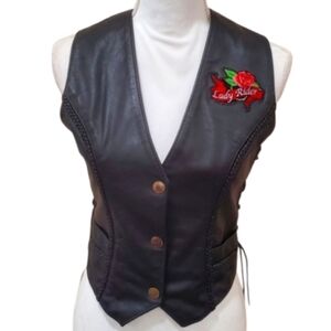 Hillside  vintage made in USA Black Embroidered leather rider vest